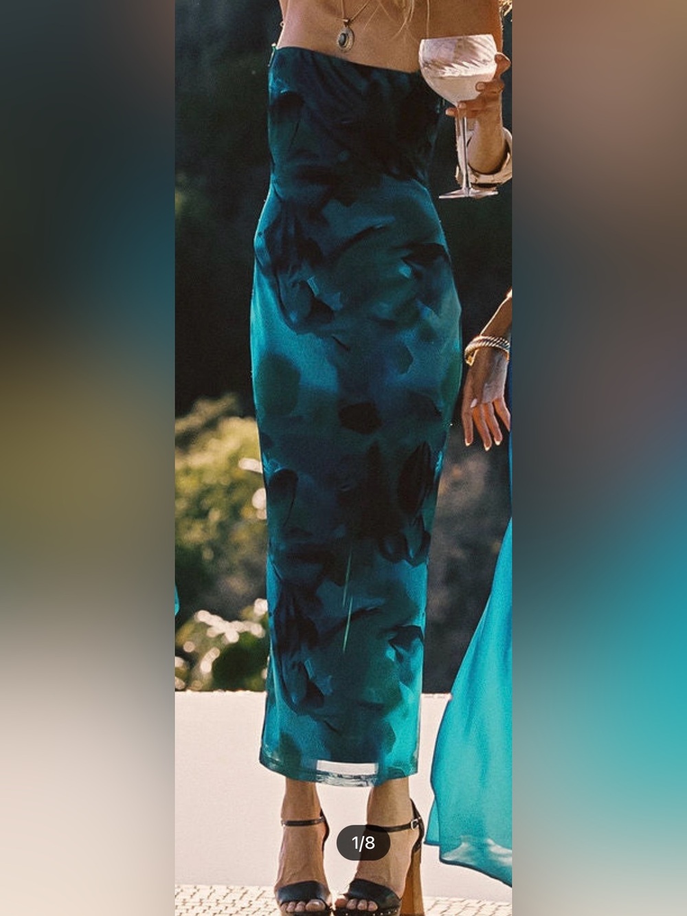 Strapless Teal Floral Maxi Dress